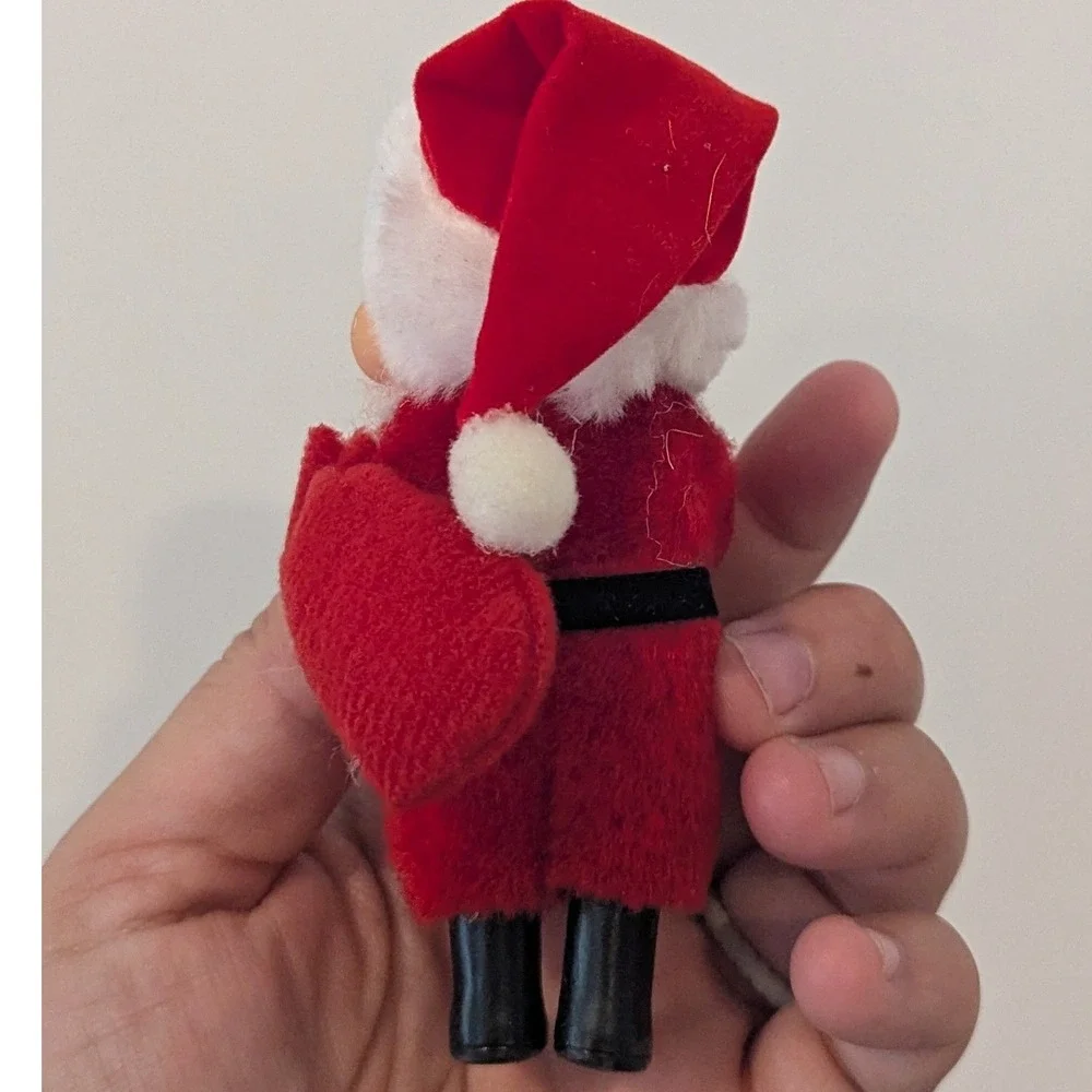 VTG Santa Claus Christmas Ornament/Decor Set of 2 Flocked Rubber Face Pinch